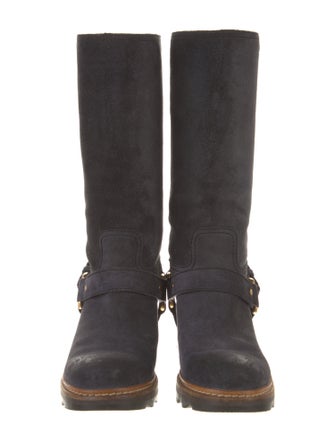 Prada Suede Colorblock Pattern Moto Boots