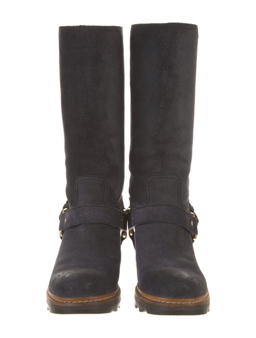 Prada Suede Colorblock Pattern Moto Boots