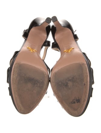 Prada Patent Leather Bow Accents T-Strap Pumps