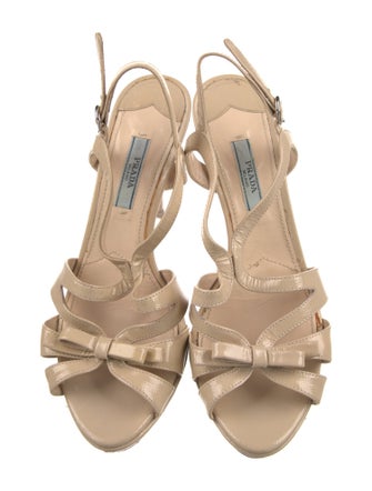 Prada Patent Leather Bow Accents Slingback Sandals