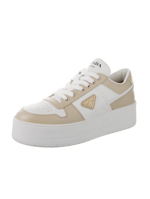Prada Enameled Metal Triangle Leather Sneakers