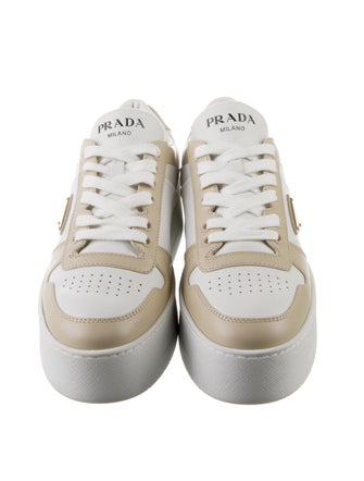 Prada Enameled Metal Triangle Leather Sneakers
