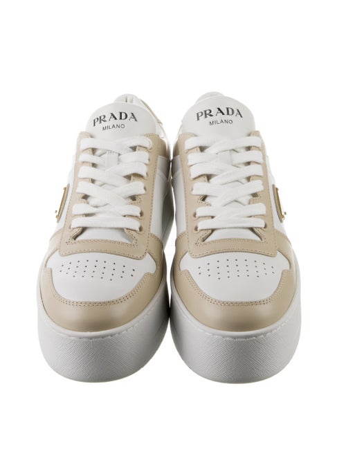 Prada Enameled Metal Triangle Leather Sneakers