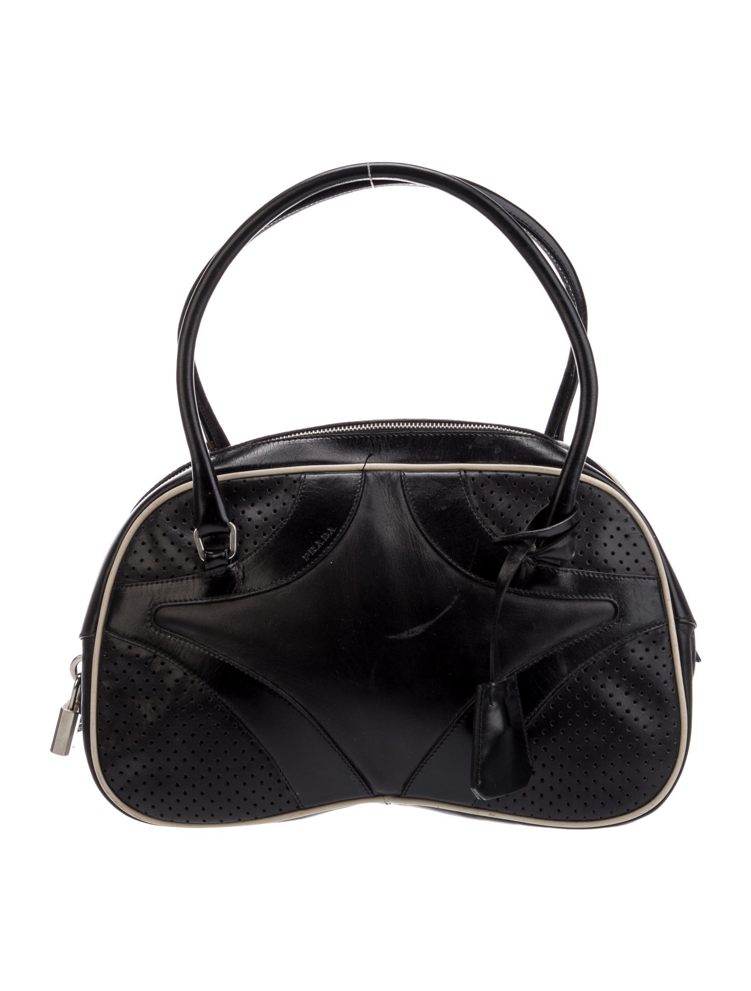 Prada Enameled Metal Triangle Top Handle Bag