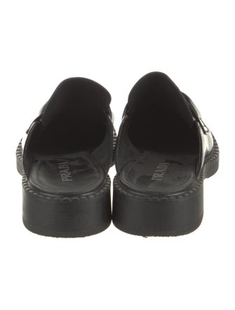 Prada Enameled Metal Triangle Leather Loafers