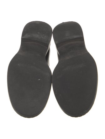 Prada Enameled Metal Triangle Leather Loafers