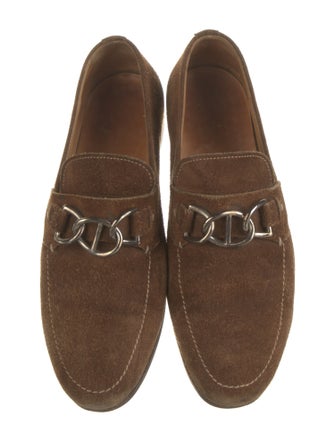 Prada Suede Chain-Link Accents Dress Loafers