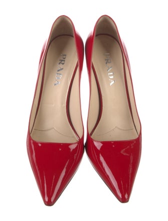 Prada Enameled Metal Triangle Patent Leather Pumps