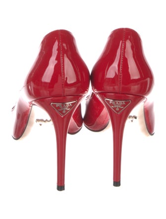 Prada Enameled Metal Triangle Patent Leather Pumps