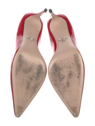 Prada Enameled Metal Triangle Patent Leather Pumps