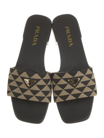 Prada Enameled Metal Triangle Printed Slides