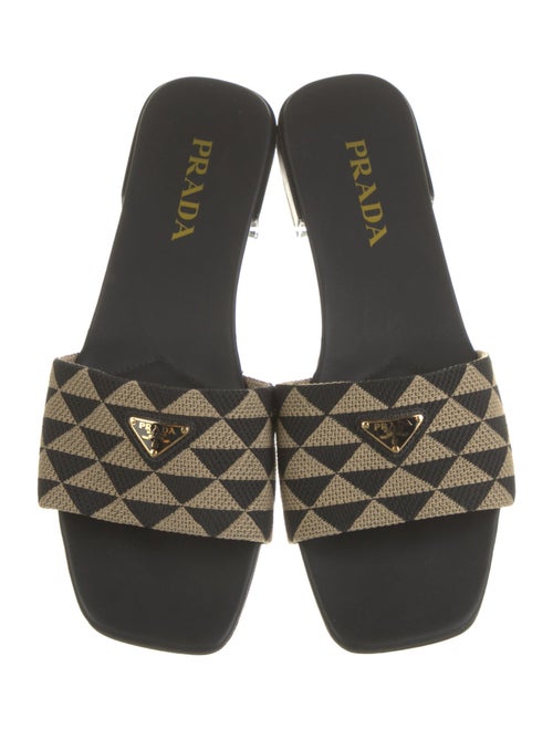 Prada Enameled Metal Triangle Printed Slides