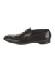 Prada Enameled Metal Triangle Patent Leather Loafers