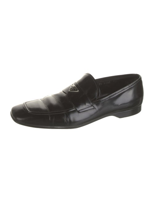 Prada Enameled Metal Triangle Patent Leather Loafers