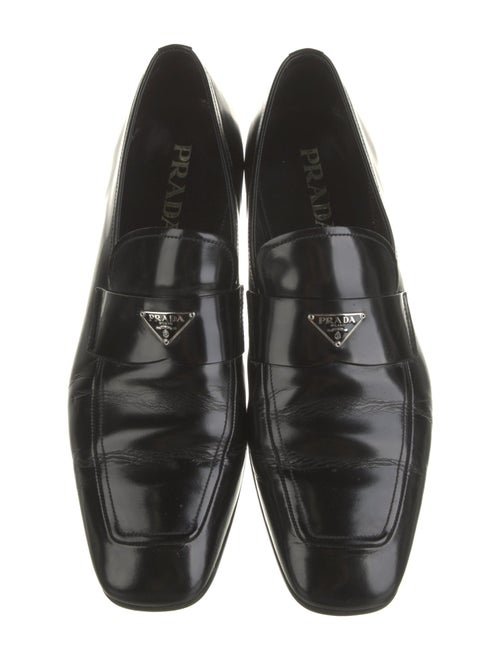 Prada Enameled Metal Triangle Patent Leather Loafers