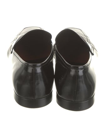 Prada Enameled Metal Triangle Patent Leather Loafers