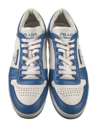 Prada Enameled Metal Triangle Leather Sneakers