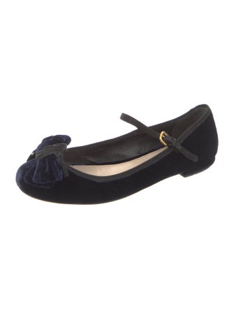 Prada Velvet Bow Accents Mary Jane Flats
