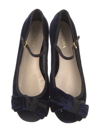 Prada Velvet Bow Accents Mary Jane Flats