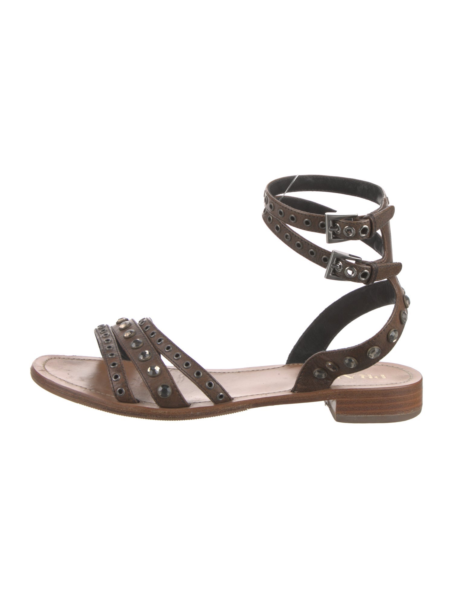 Prada Leather Crystal Embellishments Gladiator Sandals