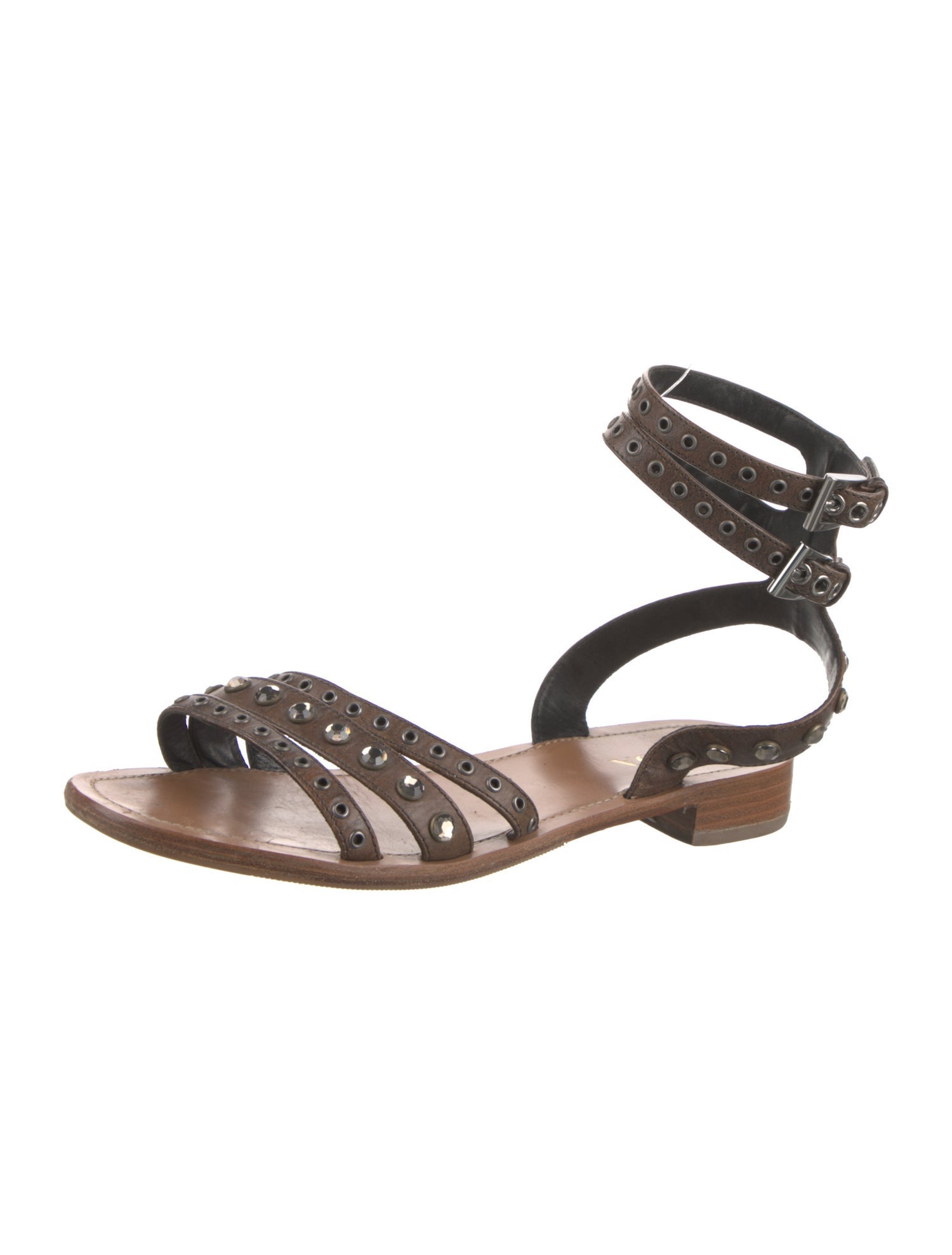 Prada Leather Crystal Embellishments Gladiator Sandals