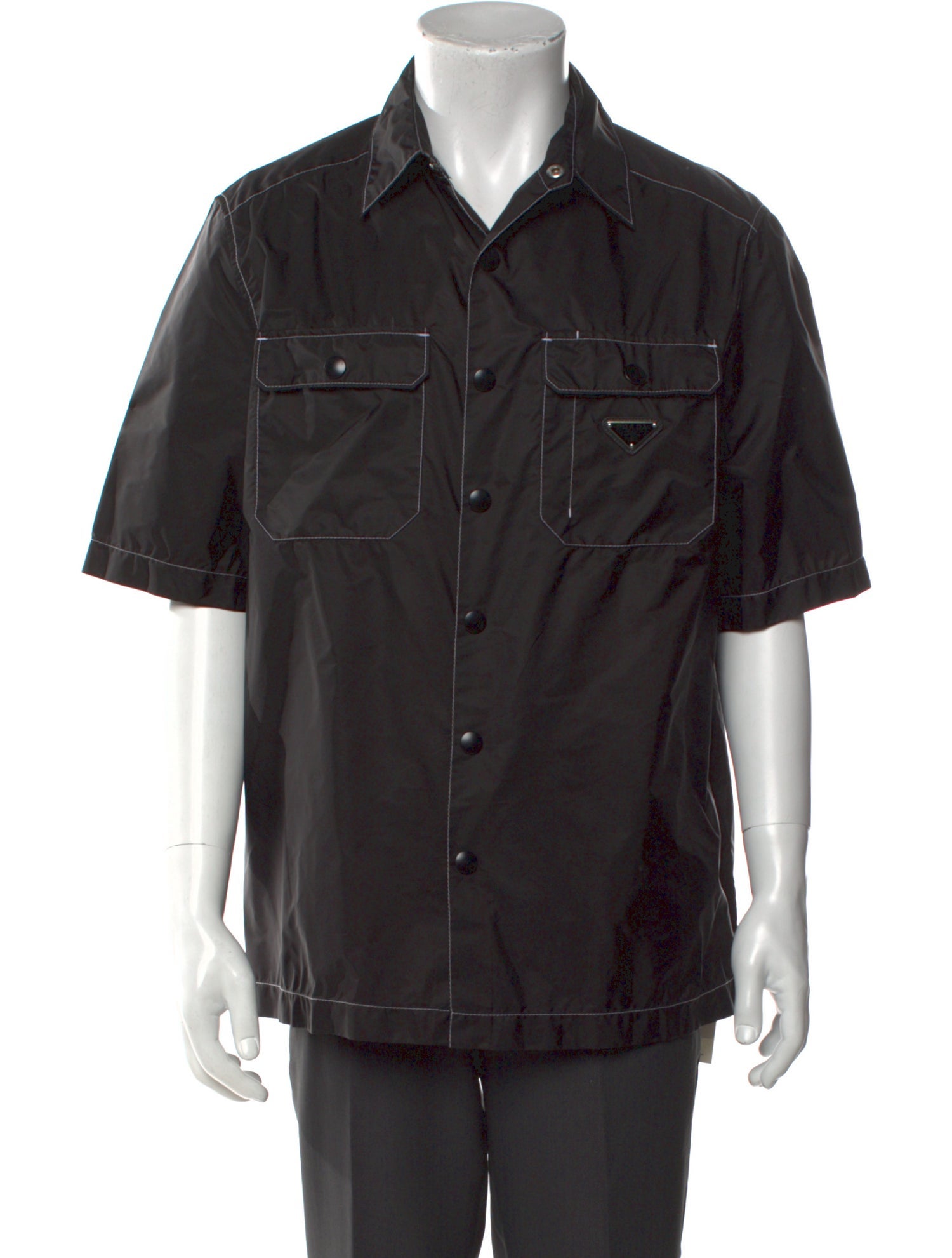 Prada Enameled Metal Triangle Three-Quarter Sleeve Shirt