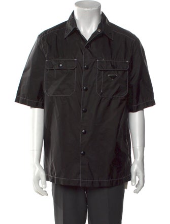 Prada Enameled Metal Triangle Three-Quarter Sleeve Shirt