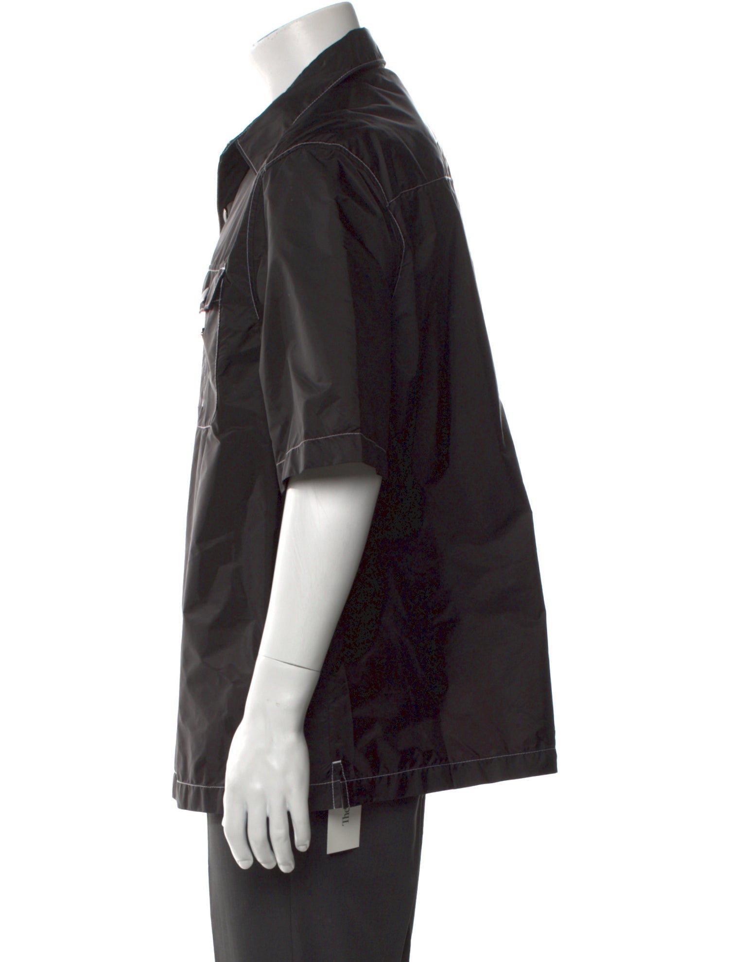 Prada Enameled Metal Triangle Three-Quarter Sleeve Shirt