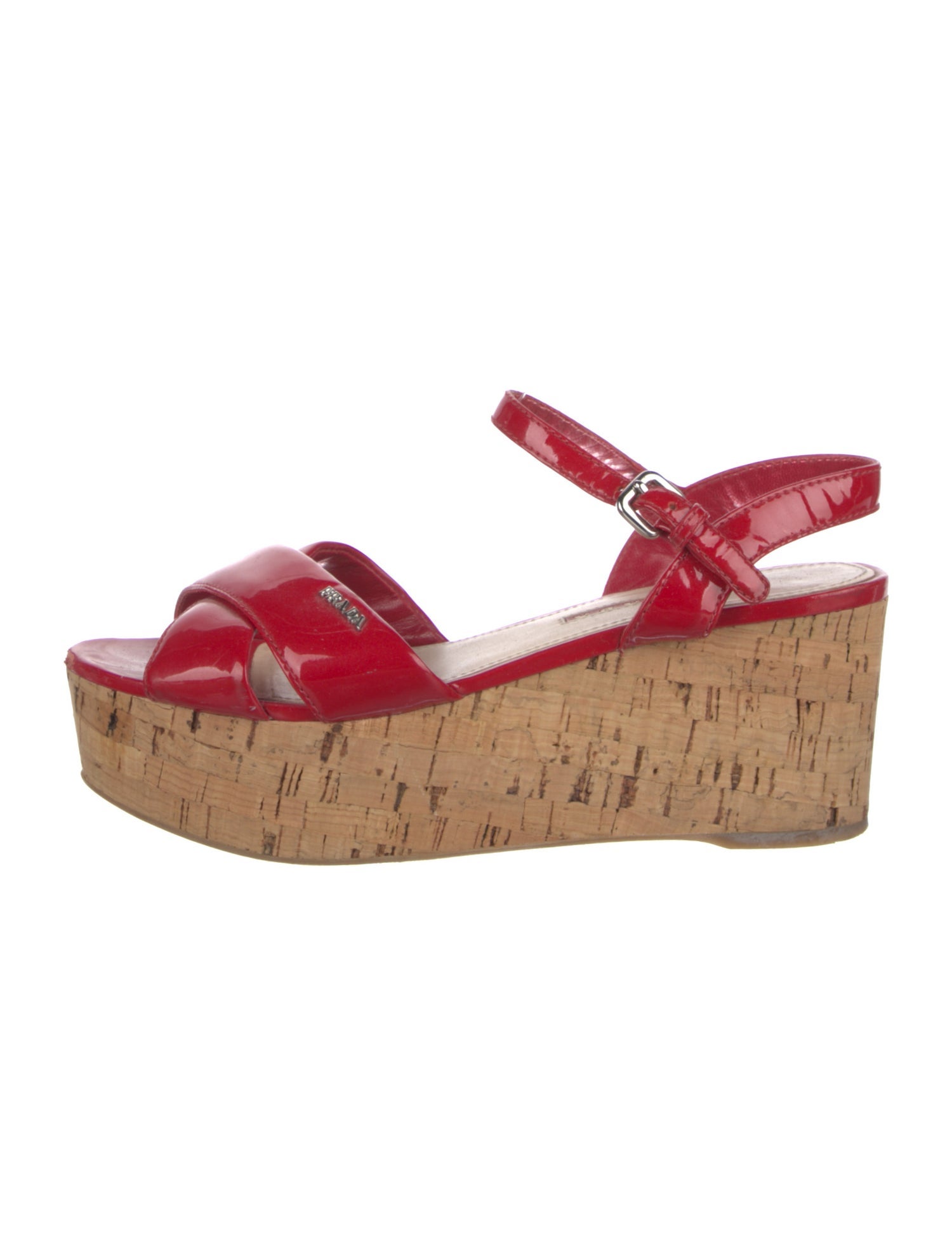 Prada Patent Leather Leather Trim Embellishment Sandals