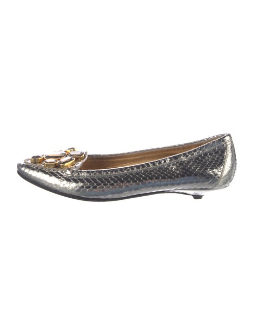 Prada Embossed Leather Crystal Embellishments Ballet Flats