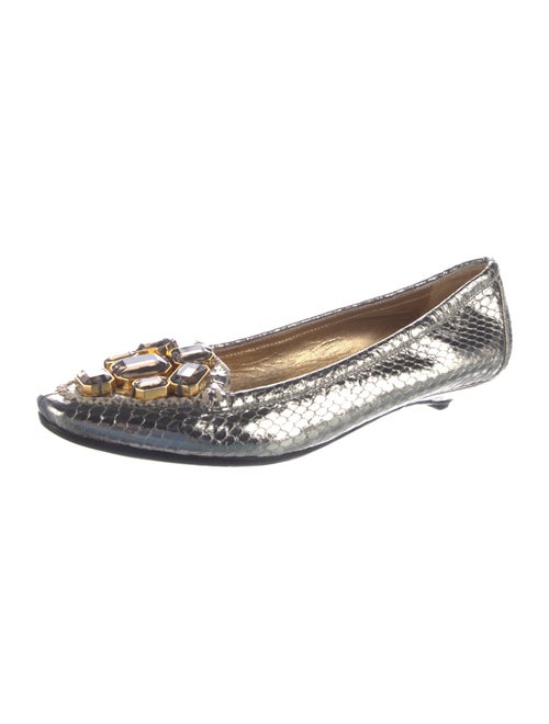 Prada Embossed Leather Crystal Embellishments Ballet Flats