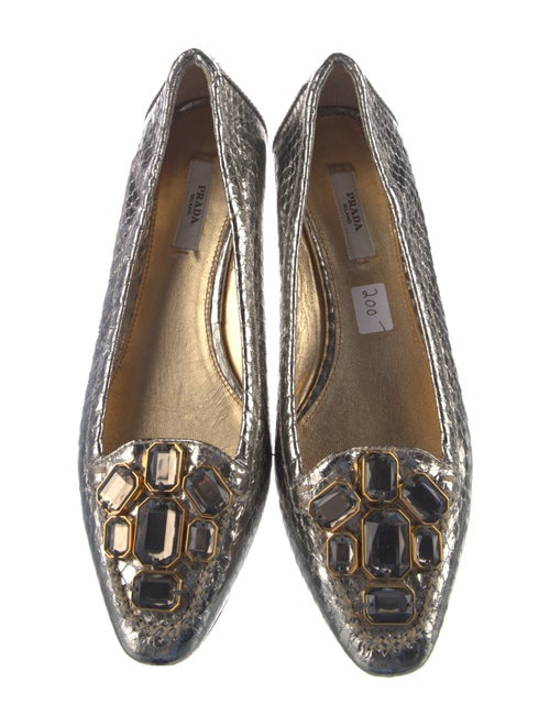 Prada Embossed Leather Crystal Embellishments Ballet Flats