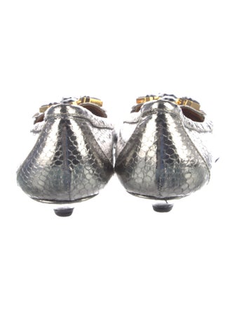 Prada Embossed Leather Crystal Embellishments Ballet Flats