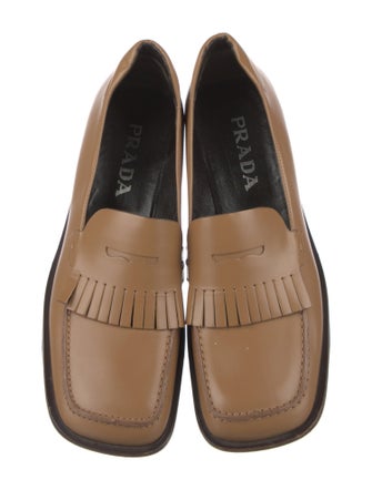 Prada Leather Fringe Trim Accent Loafers
