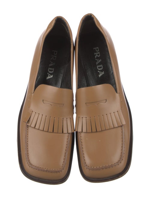 Prada Leather Fringe Trim Accent Loafers