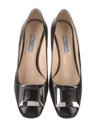 Prada Saffiano Leather Leather Trim Embellishment Pumps