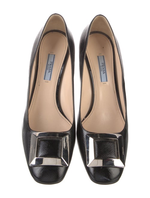 Prada Saffiano Leather Leather Trim Embellishment Pumps