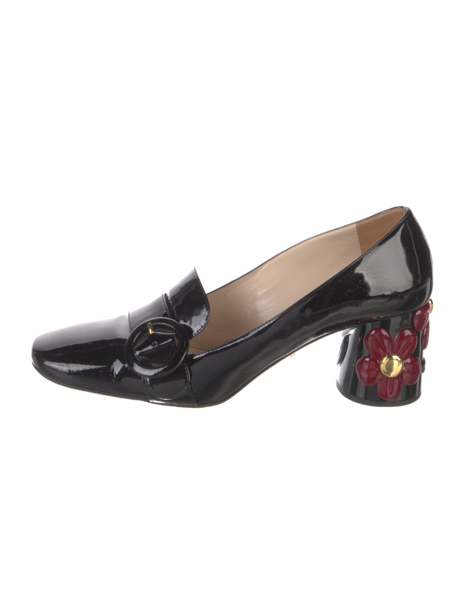 Prada Patent Leather Leather Trim Embellishment Pumps