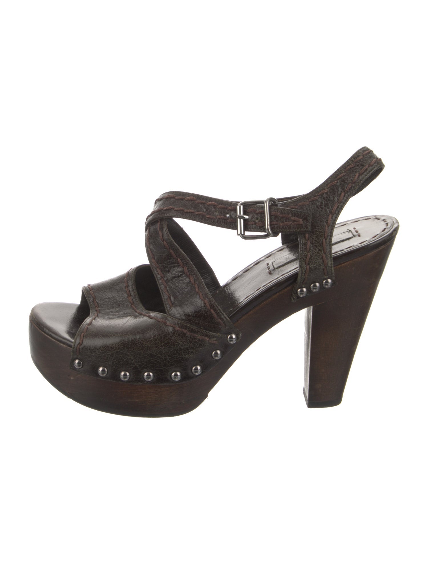 Prada Leather Studded Accents T-Strap Pumps