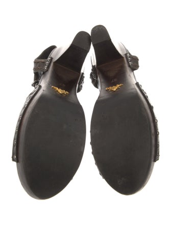 Prada Leather Studded Accents T-Strap Pumps