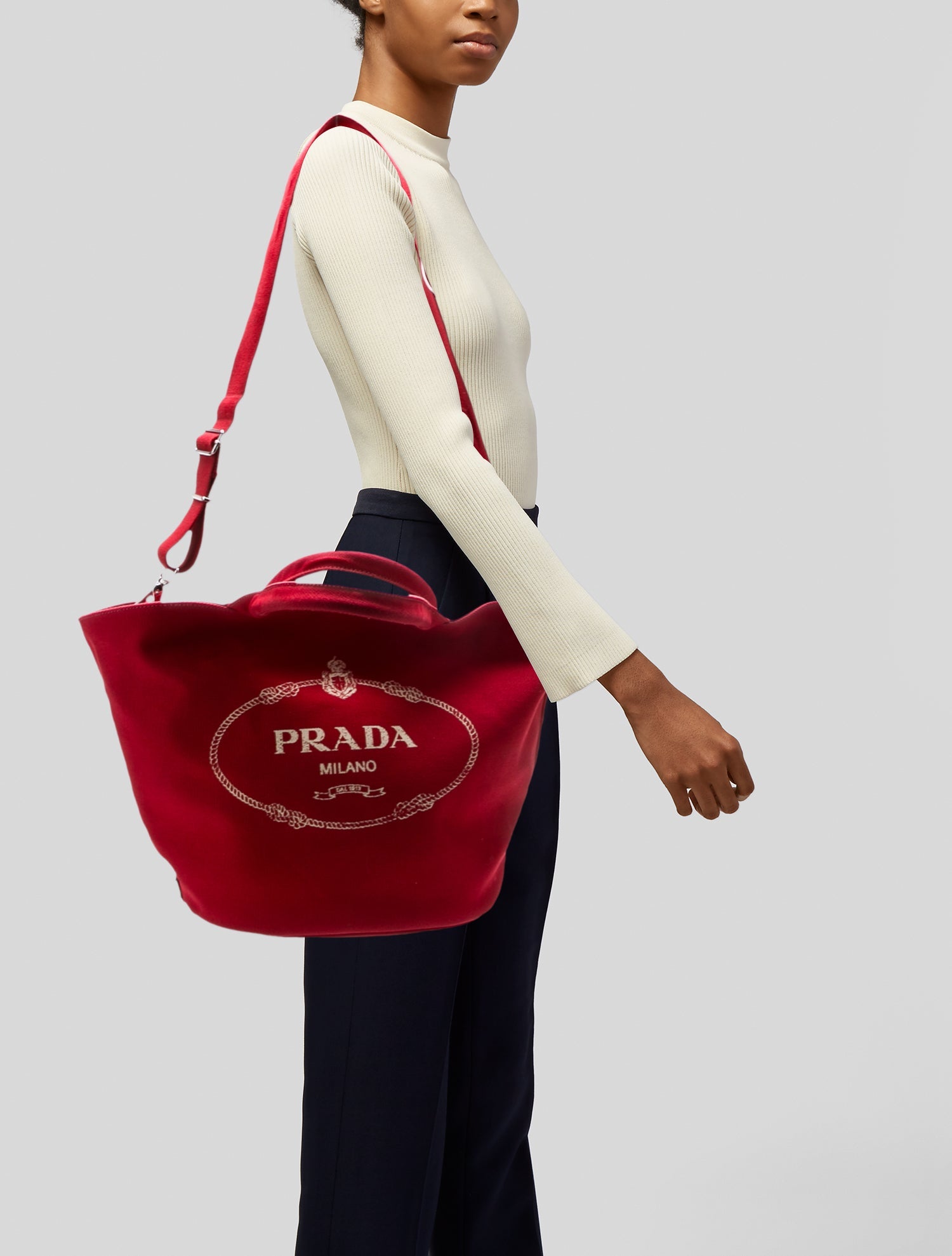 Prada Enameled Metal Triangle Top Handle Bag