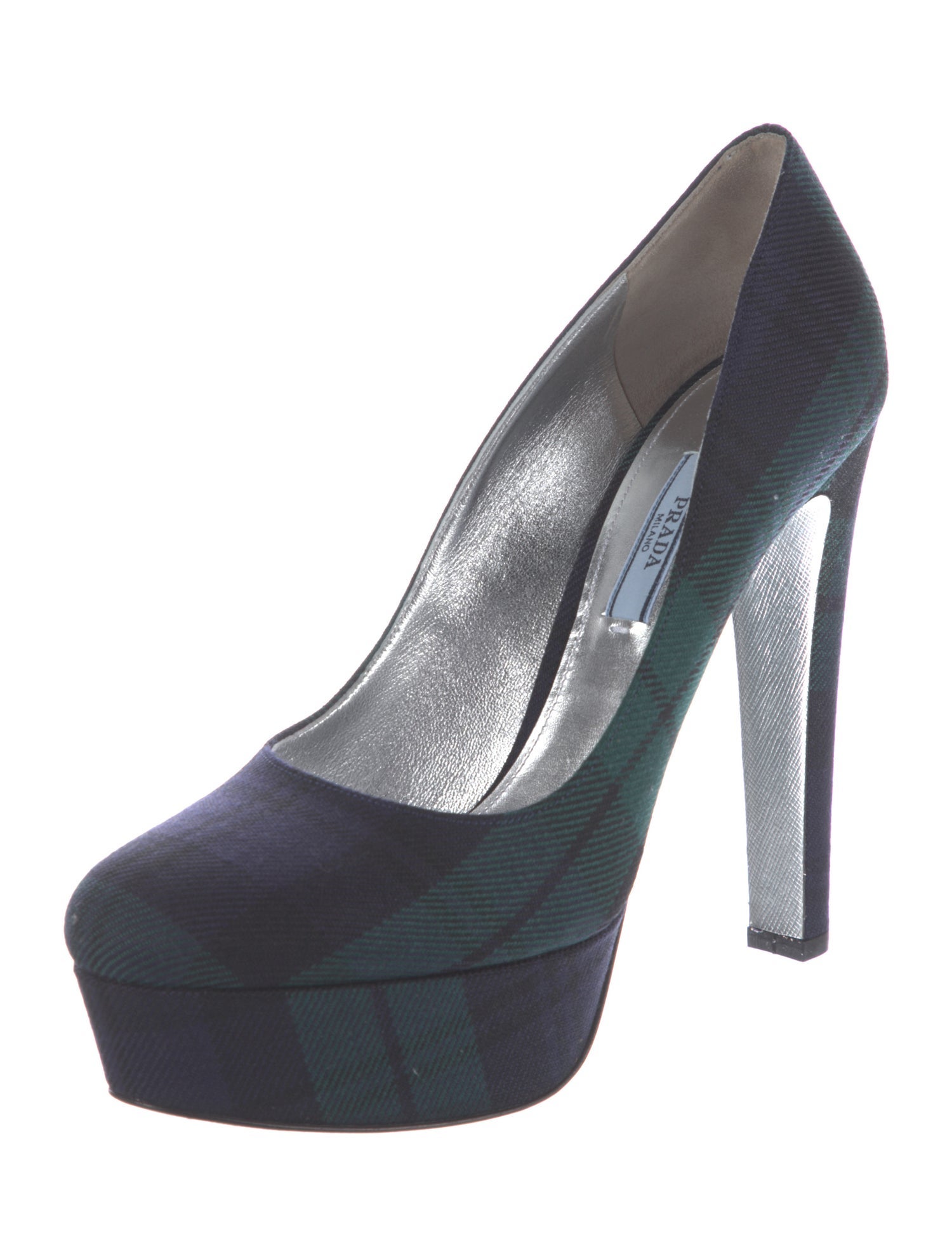 Prada Wool Plaid Print Pumps