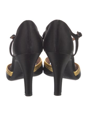 Prada Satin Colorblock Pattern T-Strap Pumps