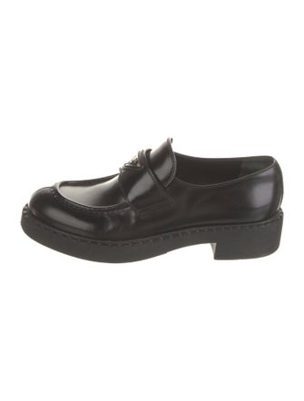 Prada Enameled Metal Triangle Patent Leather Oxfords
