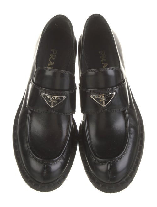 Prada Enameled Metal Triangle Patent Leather Oxfords