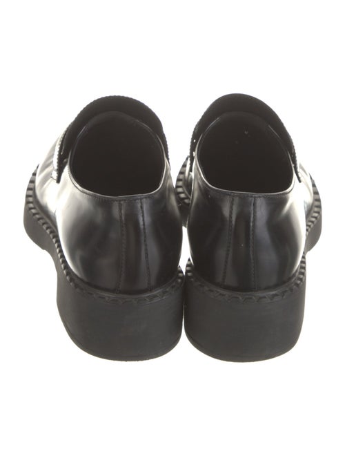 Prada Enameled Metal Triangle Patent Leather Oxfords