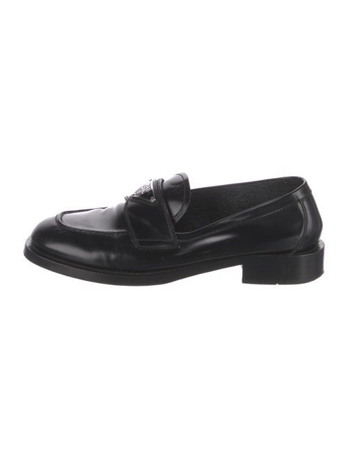 Prada Enameled Metal Triangle Patent Leather Loafers