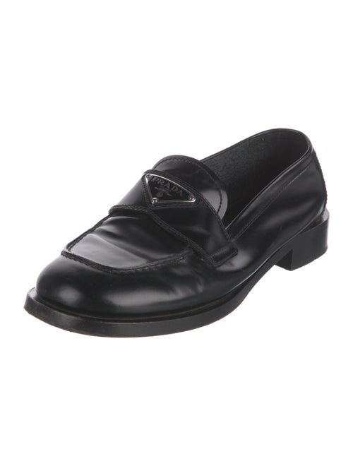 Prada Enameled Metal Triangle Patent Leather Loafers