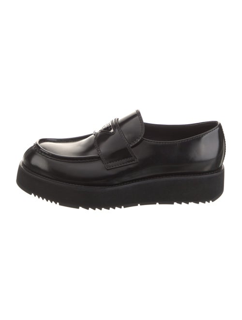Prada Enameled Metal Triangle Patent Leather Loafers
