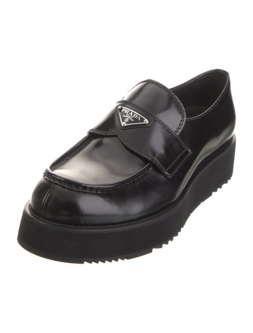 Prada Enameled Metal Triangle Patent Leather Loafers